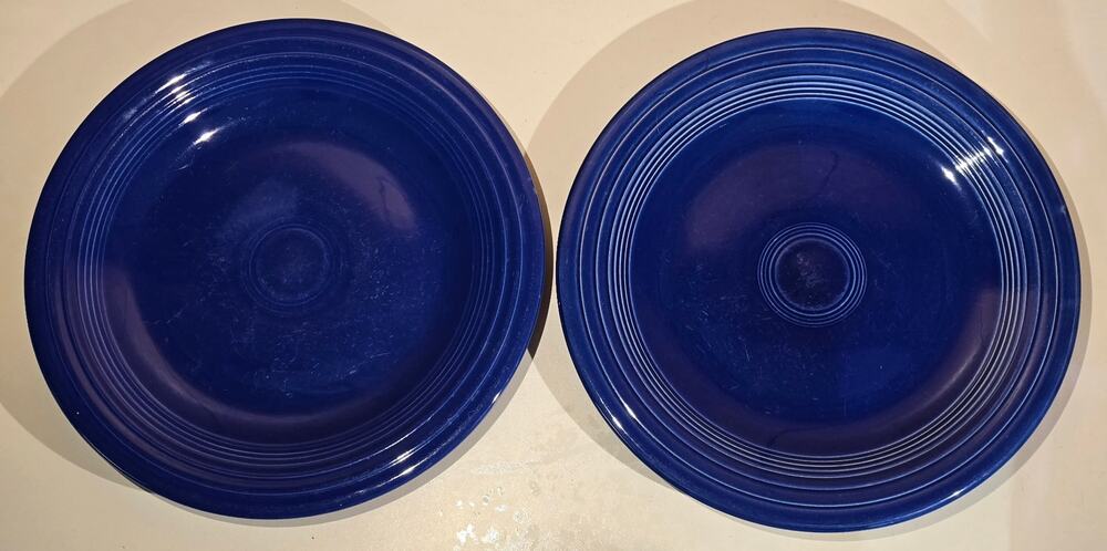 Vintage Cobalt Blue Dinner Plates Lot 2 Unmarked Fiesta Style Ringed